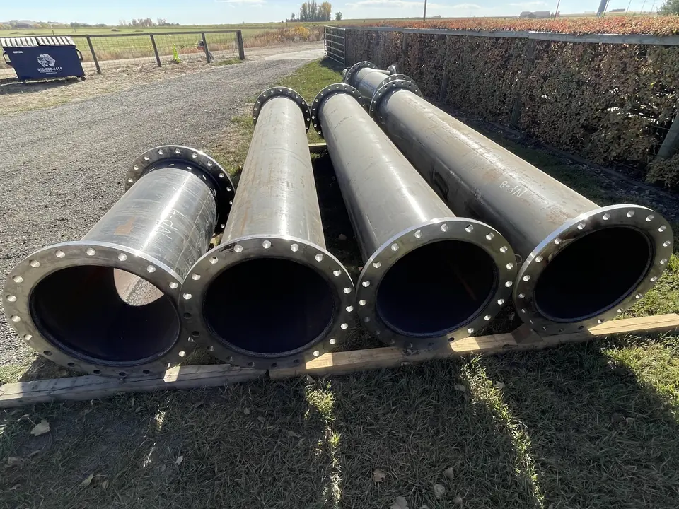 Coated, flanged pipe spools ready for installation