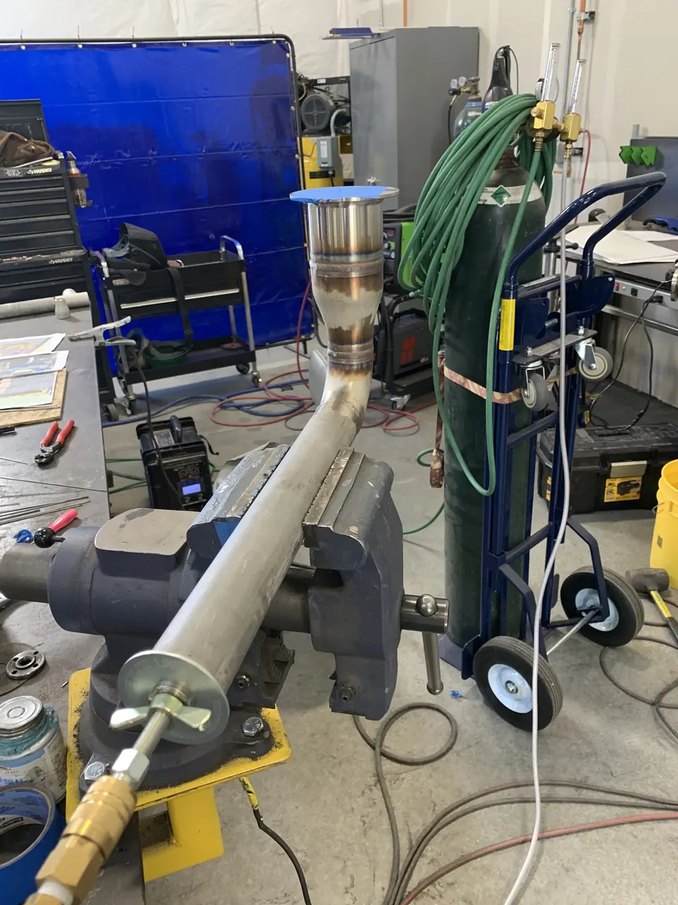 Stainless steel pipe being fabricated in the shop